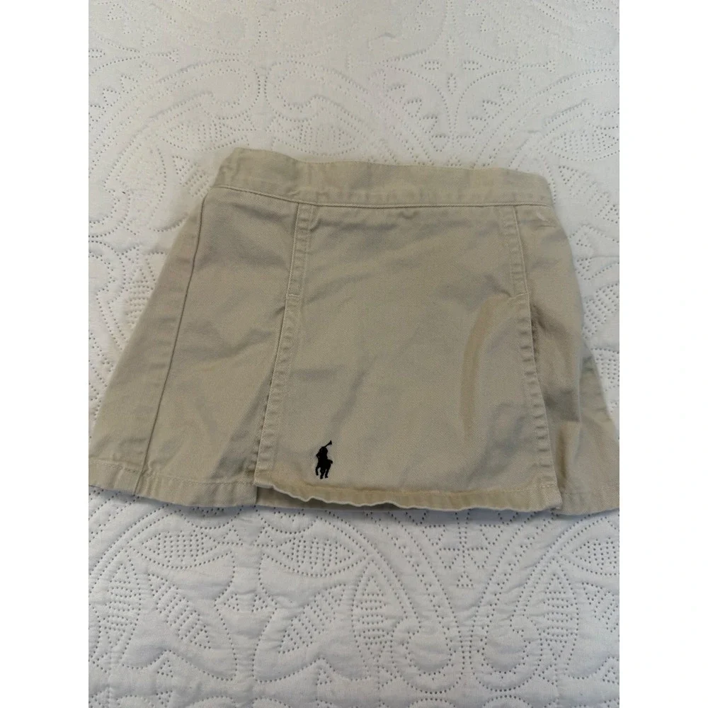 Ralph Lauren Baby Girls Tan Cotton Twill Skort with Navy Pony 12-18M